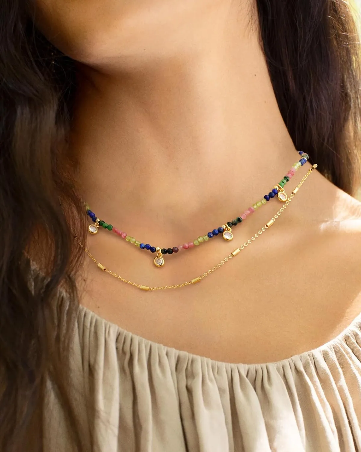 shownii Gold Necklaces for Women Beaded Necklace 14k Gold Plated Dainty Necklace Layered Choker Necklaces for Women Trendy Gold Necklace Jewelry Gifts for Women