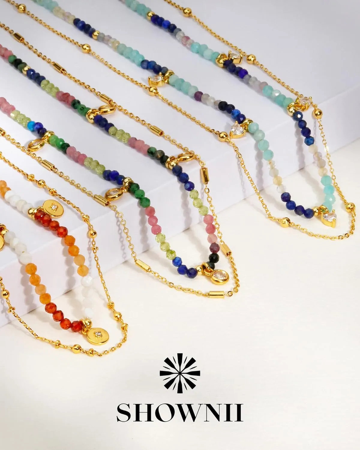 shownii Gold Necklaces for Women Beaded Necklace 14k Gold Plated Dainty Necklace Layered Choker Necklaces for Women Trendy Gold Necklace Jewelry Gifts for Women