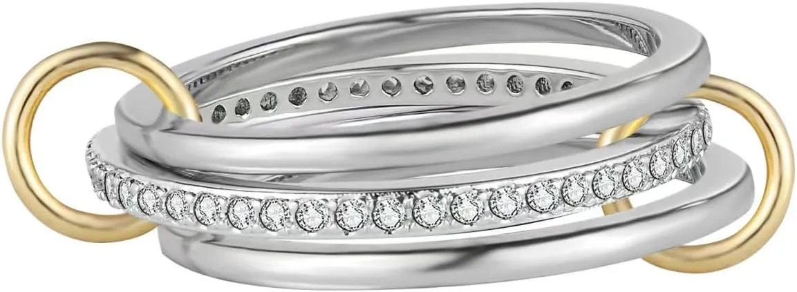 Silver Gold Stackable Rings for Women Non Tarnish, Two Tone Rings for Women Dainty Bands, 18k Gold Plated 3 Rings Set with CZ Cubic Zirconia Band for Casual to Formal Occasions