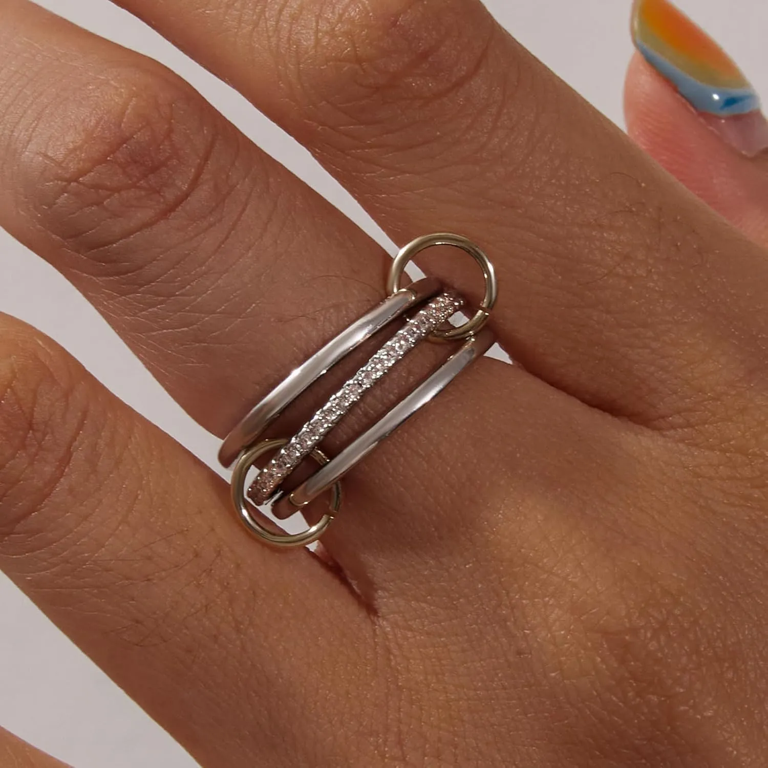 Silver Gold Stackable Rings for Women Non Tarnish, Two Tone Rings for Women Dainty Bands, 18k Gold Plated 3 Rings Set with CZ Cubic Zirconia Band for Casual to Formal Occasions