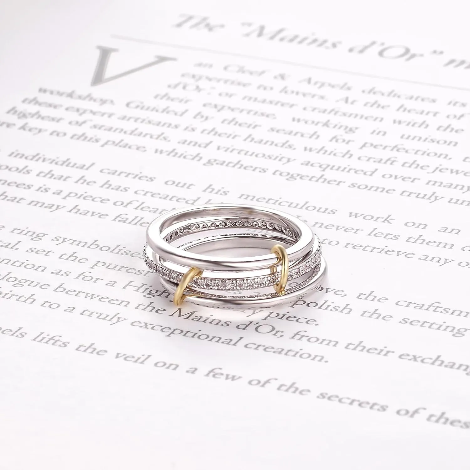 Silver Gold Stackable Rings for Women Non Tarnish, Two Tone Rings for Women Dainty Bands, 18k Gold Plated 3 Rings Set with CZ Cubic Zirconia Band for Casual to Formal Occasions