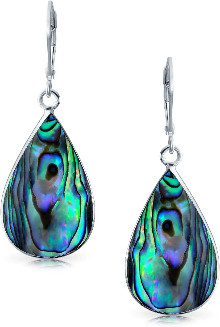 Simplistic Boho Fashion Gemstone Inlay Long Flat Teardrop Shaped Dangle Earrings Western Style For Women Teens .925 Sterling Silver Fish Hook Wire Threader