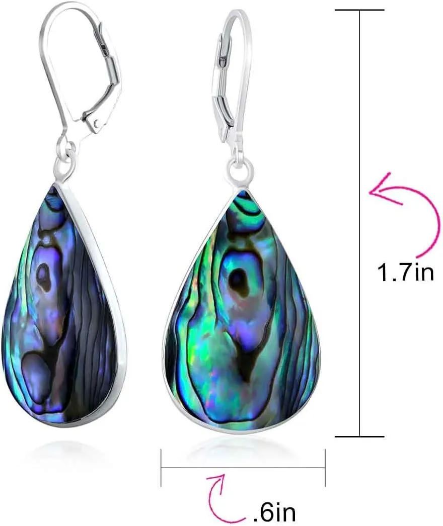 Simplistic Boho Fashion Gemstone Inlay Long Flat Teardrop Shaped Dangle Earrings Western Style For Women Teens .925 Sterling Silver Fish Hook Wire Threader
