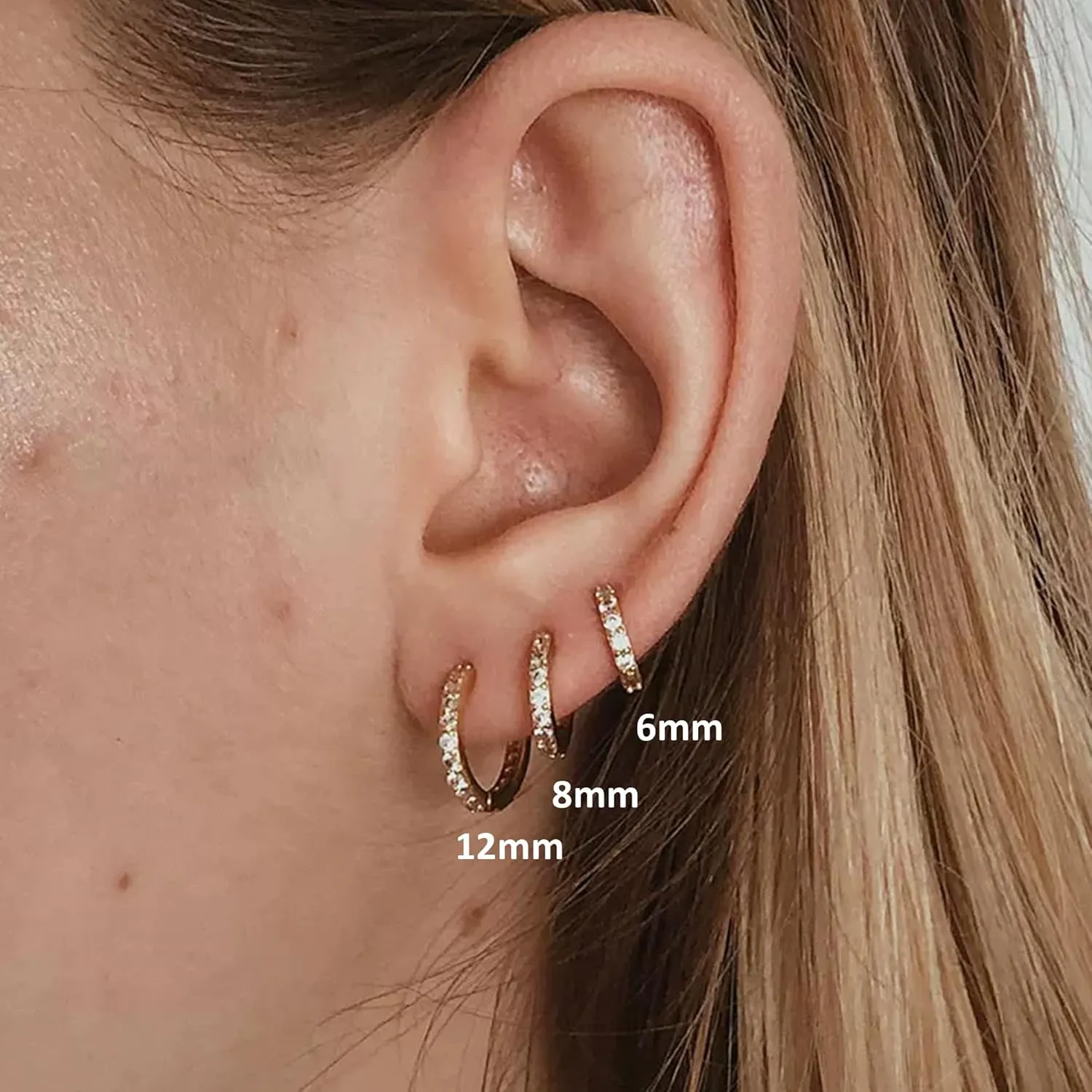 Small Gold Hoop Earrings as Prom Conch Piercing Jewelry for Women, 12mm 14k Gold Huggie Hoop Earrings with Cubic Zirconia Earrings for Girls, 20g Gold Cartilage Piercing Jewelry for Daily Wear