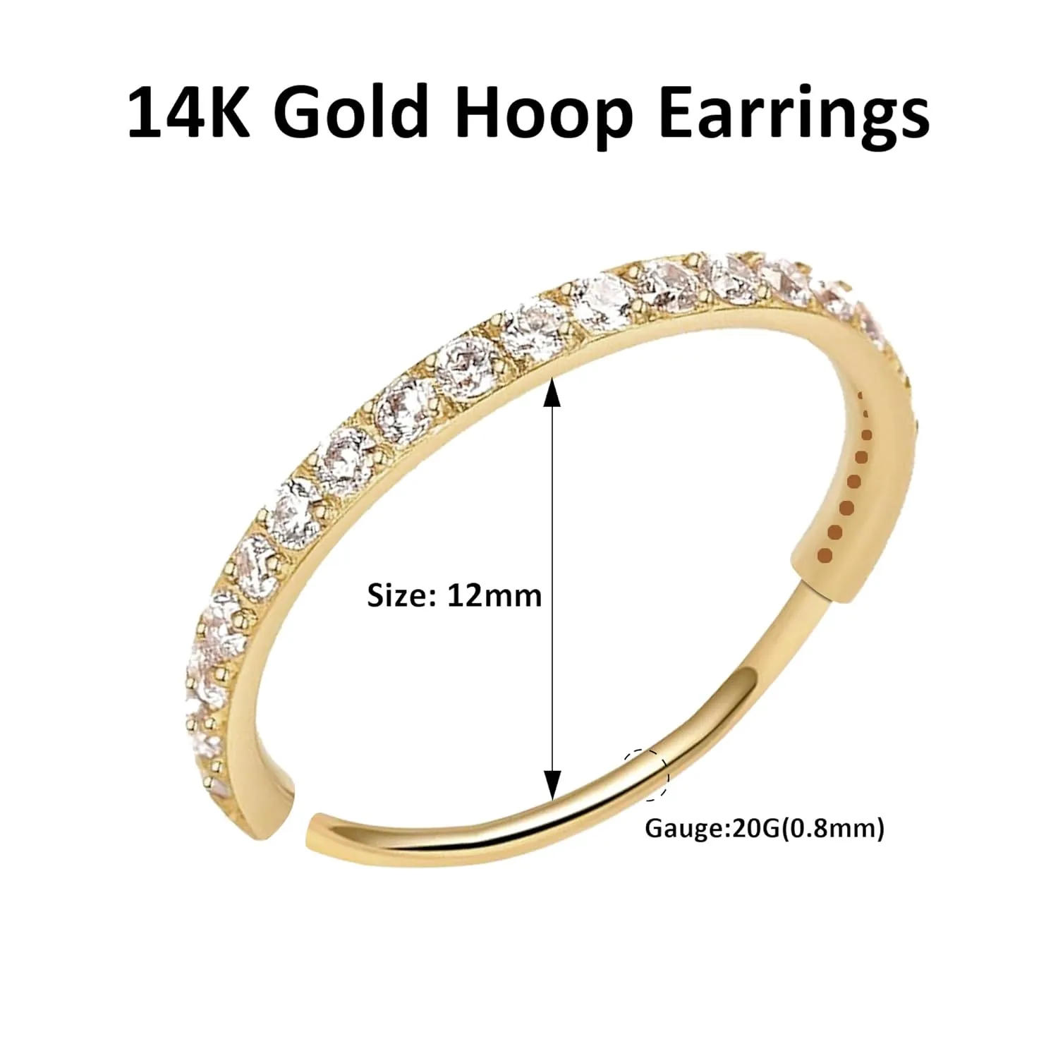 Small Gold Hoop Earrings as Prom Conch Piercing Jewelry for Women, 12mm 14k Gold Huggie Hoop Earrings with Cubic Zirconia Earrings for Girls, 20g Gold Cartilage Piercing Jewelry for Daily Wear