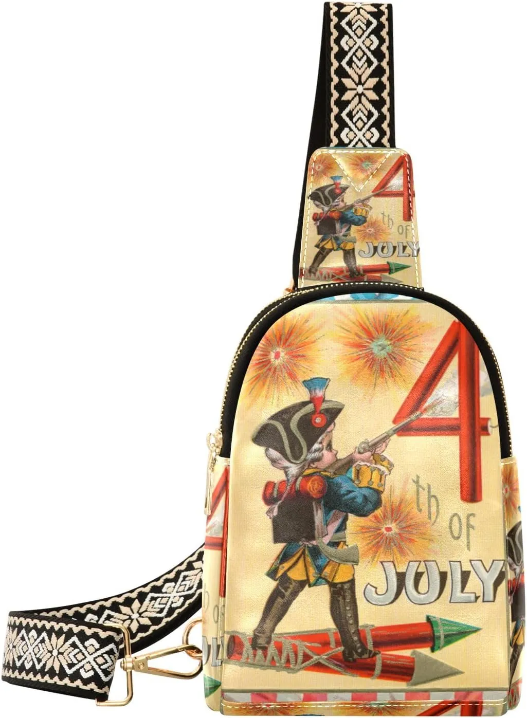 Small Sling Bag Waist Packs Leather Crossbody Packs Chest Bag 4th Of July with Fireworks for Women Travel Belt Purse