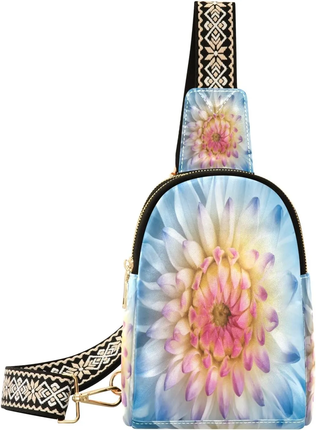 Small Sling Bag Waist Packs Leather Crossbody Packs Chest Bag Beautiful Flower for Women Travel Belt Purse