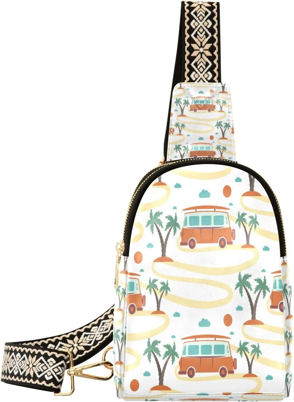 Small Sling Bag Waist Packs Leather Crossbody Packs Chest Bag Bus with Surfboard for Women Travel Belt Purse