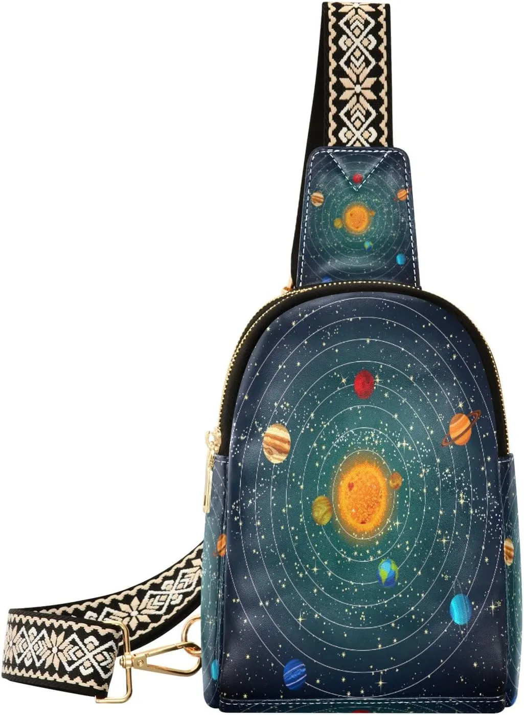 Small Sling Bag Waist Packs Leather Crossbody Packs Chest Bag Cartoon Universe for Women Travel Belt Purse