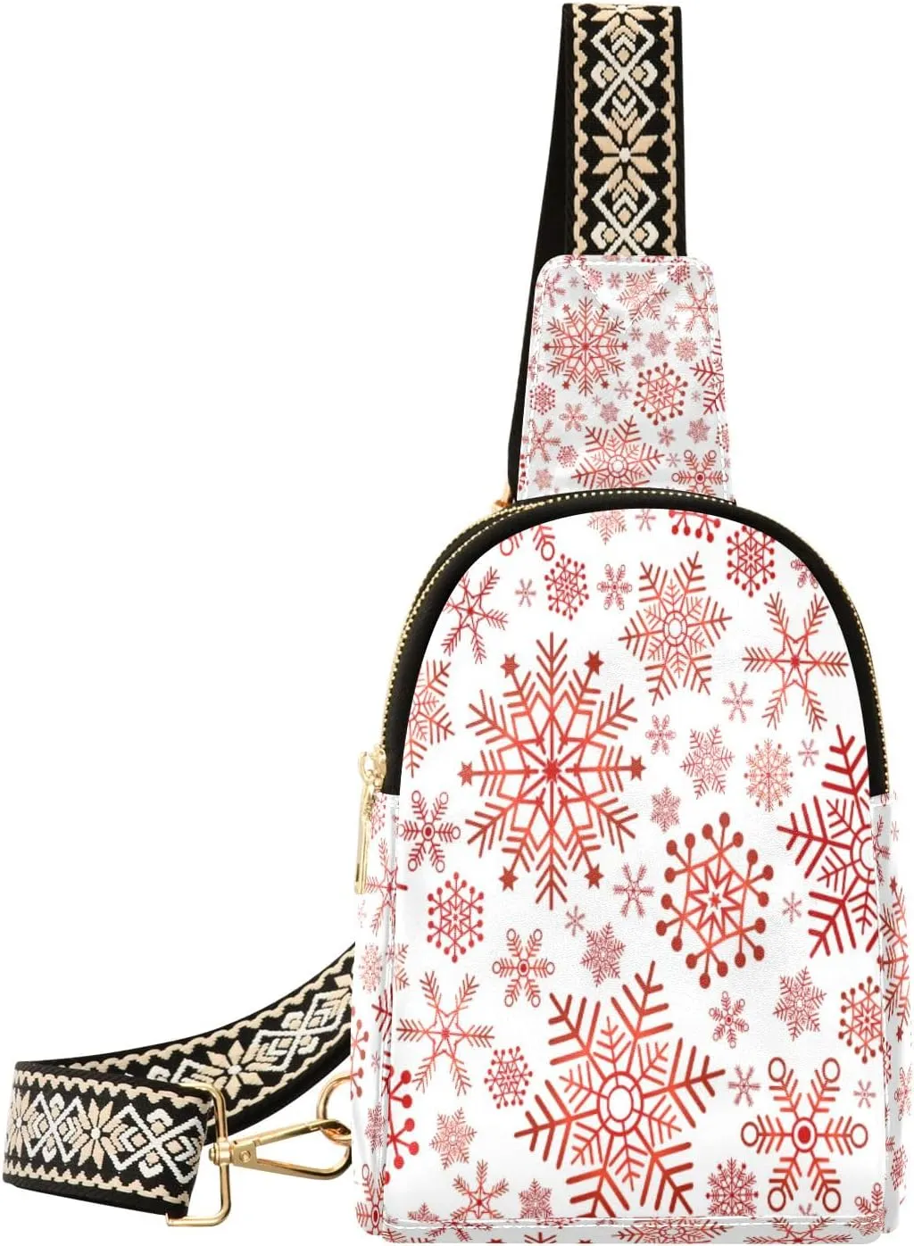 Small Sling Bag Waist Packs Leather Crossbody Packs Chest Bag Christmas Snowflake for Women Travel Belt Purse