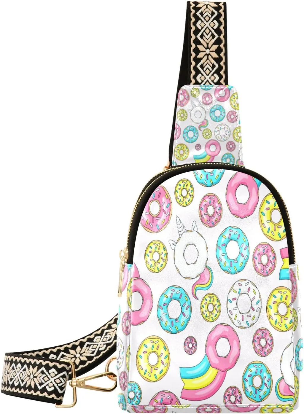 Small Sling Bag Waist Packs Leather Crossbody Packs Chest Bag Colorful Donuts for Women Travel Belt Purse