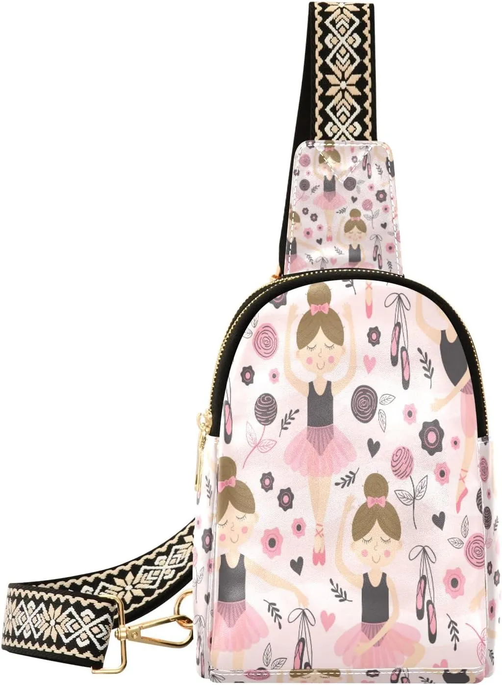 Small Sling Bag Waist Packs Leather Crossbody Packs Chest Bag Cute Ballerina Girl for Women Travel Belt Purse