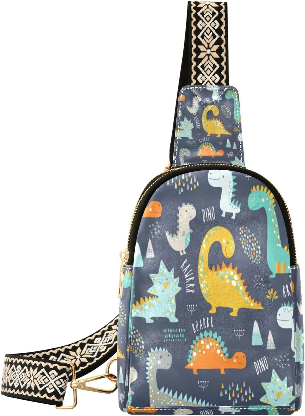 Small Sling Bag Waist Packs Leather Crossbody Packs Chest Bag Dinosaurs for Women Travel Belt Purse