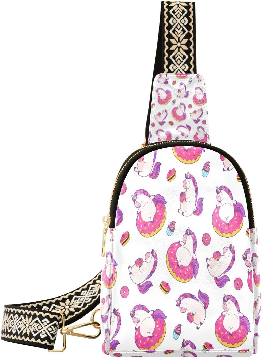 Small Sling Bag Waist Packs Leather Crossbody Packs Chest Bag Donuts Unicorn for Women Travel Belt Purse