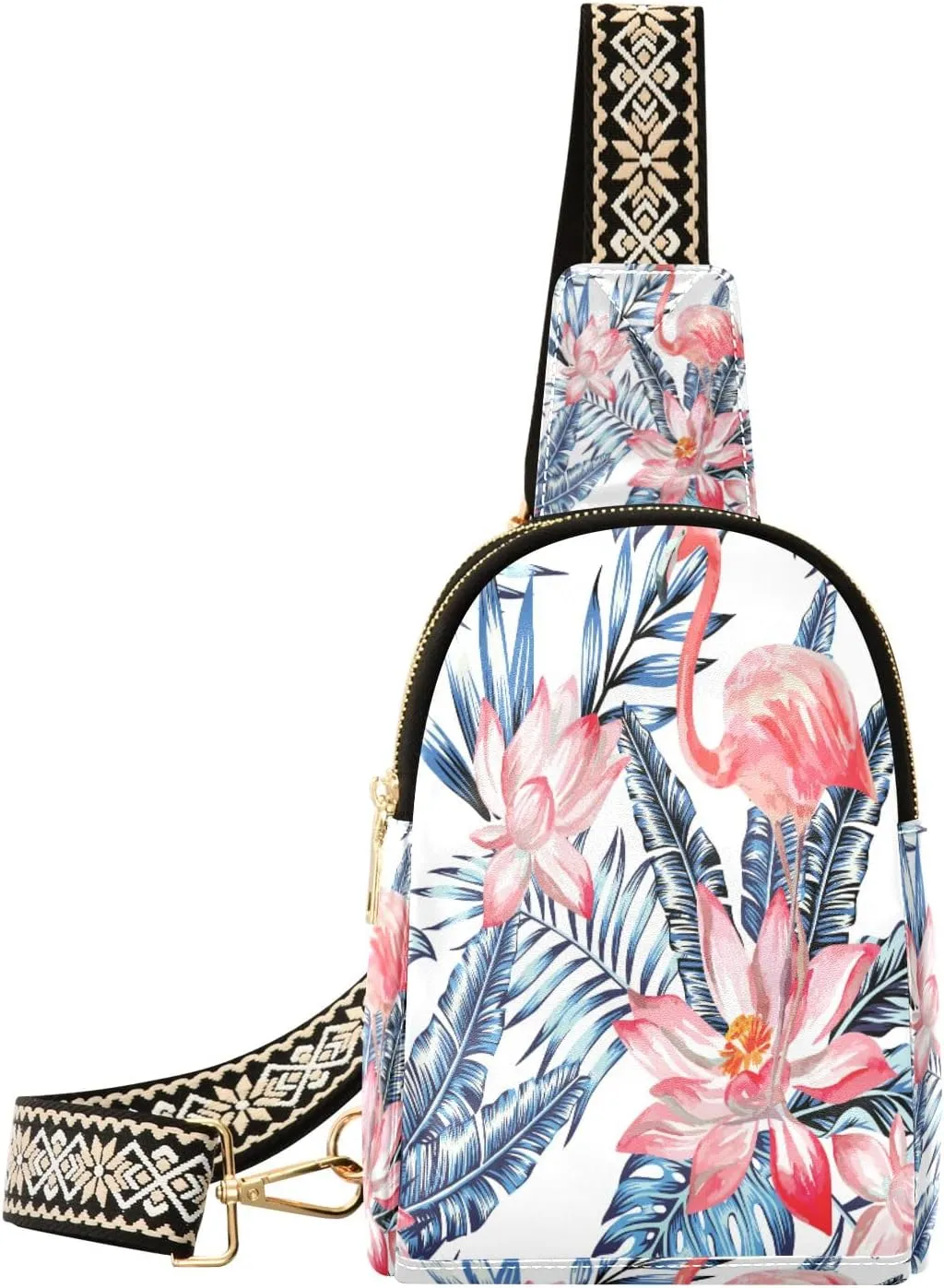 Small Sling Bag Waist Packs Leather Crossbody Packs Chest Bag Flamingos for Women Travel Belt Purse