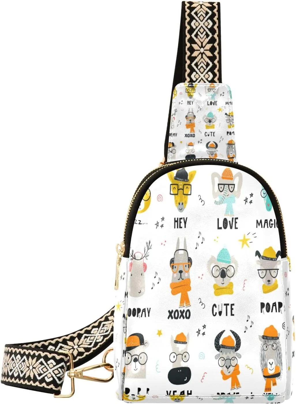 Small Sling Bag Waist Packs Leather Crossbody Packs Chest Bag Glasses Animals for Women Travel Belt Purse