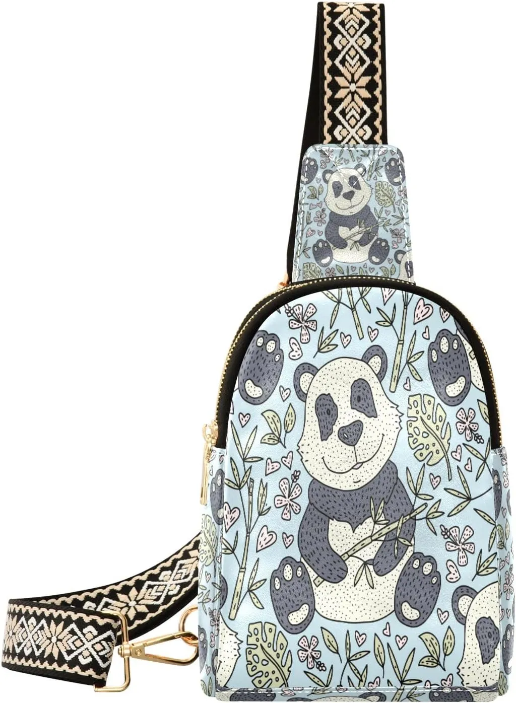 Small Sling Bag Waist Packs Leather Crossbody Packs Chest Bag Panda for Women Travel Belt Purse