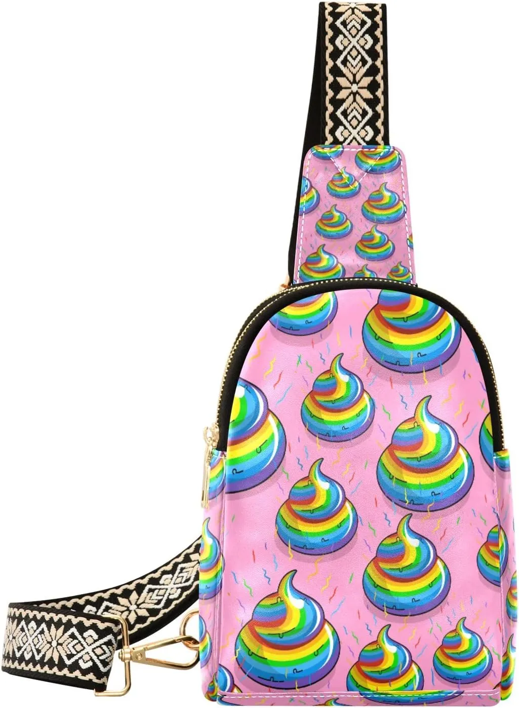 Small Sling Bag Waist Packs Leather Crossbody Packs Chest Bag Rainbow Feces for Women Travel Belt Purse