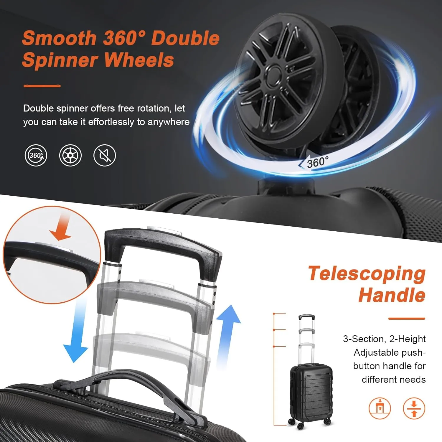 Smartxchoices 21" Expandable Luggage Spinner Suitcase Carry-On Luggage Hard Shell Built-In TSA lock, 4-Wheel Suitcase Bag