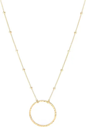 SOFYBJA 18K Gold Plated Circle Pendant Necklace Long Satellite Beaded Chain Jewelry for Women Dainty Hammered Karma Open Circle Charm Geometric Necklace