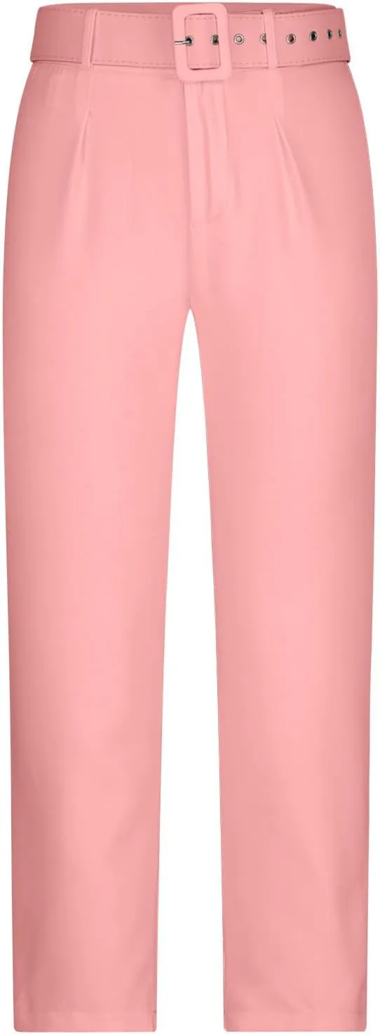 Soild Color Elegant Pantswith Belt for Women High Waist Elastic Trouser with Pocket Straight Legs Long Pants for Work