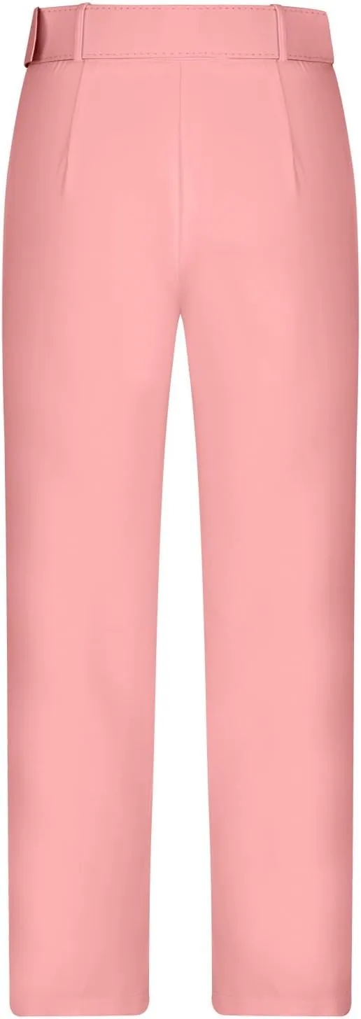 Soild Color Elegant Pantswith Belt for Women High Waist Elastic Trouser with Pocket Straight Legs Long Pants for Work