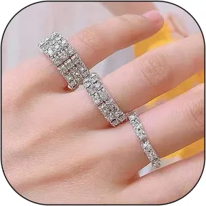 Sparkly Rhinestone Stackable Elastic Rings Set for Women Lady, Bling Silver Crystal Wide Band Finger Rings Trendy Multi-Row Stuff Jewelry Accessories Gift