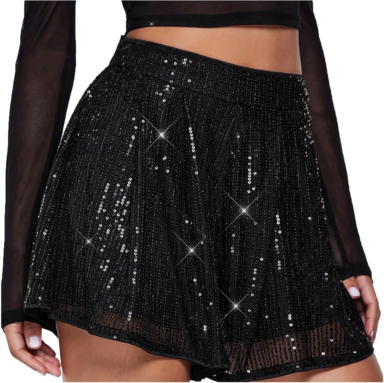 Sparkly Skirt for Women Glitter Skorts Skirt with Shorts High Waisted Shiny Party Club Short Skirts