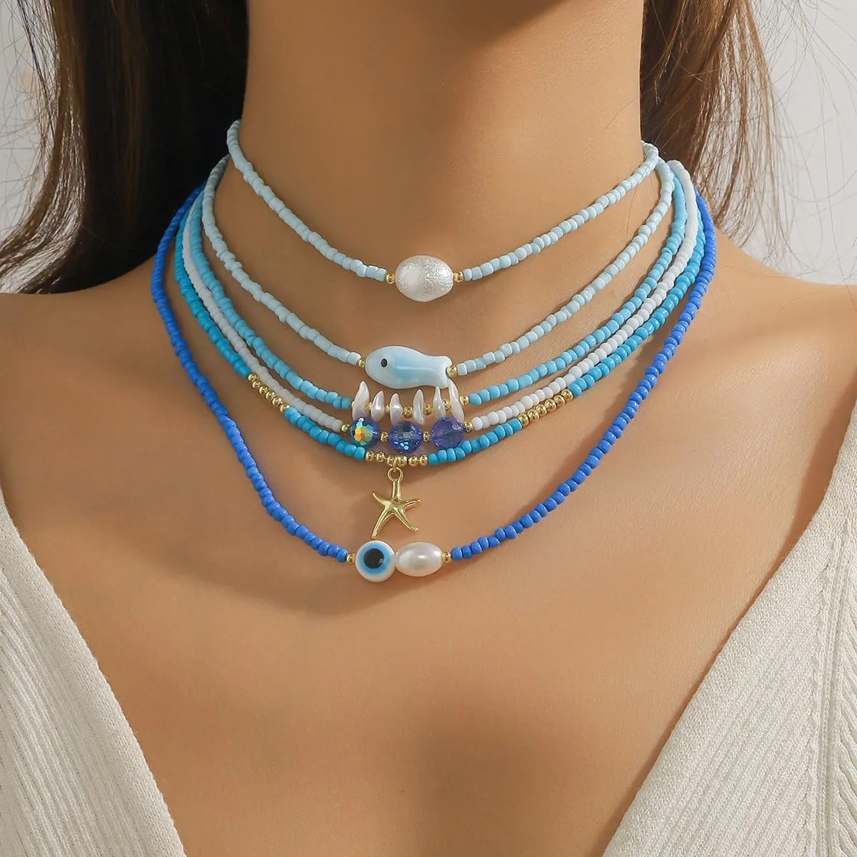 Spevert Handmade Colorful Pearl Beaded Shell Necklace for Women Hawaiian Summer Natural Shell Collar Beach Choker Jewelry