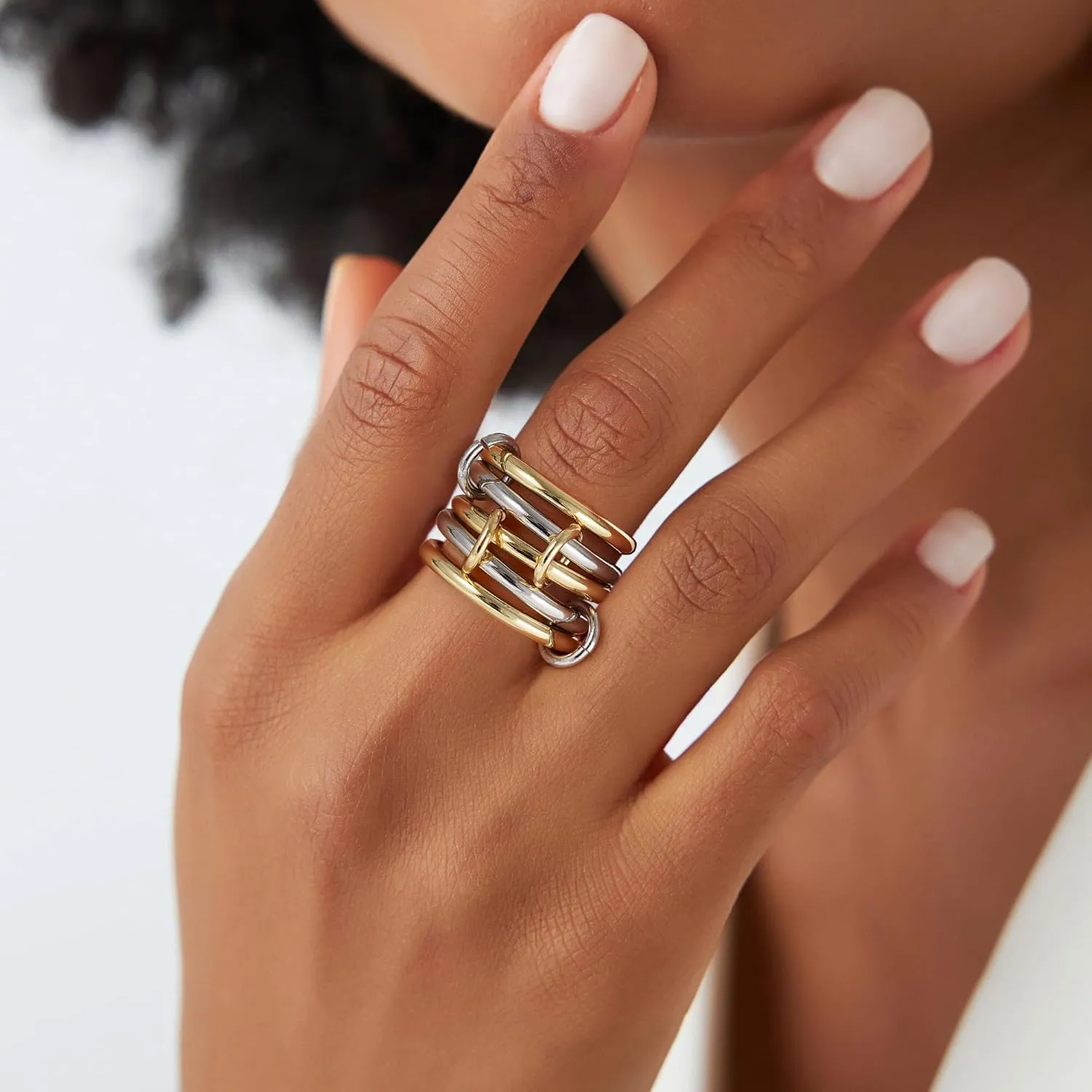 Stackable Gold Rings for Women, 14K Gold Plated Spinelli Ring Silver Gold Multi Ring Mixed Metals Stackable Rings Set for Women Non Tarnish