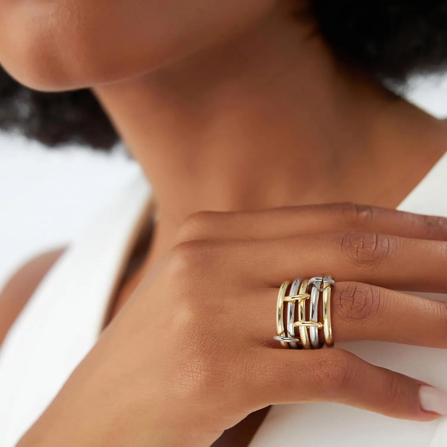 Stackable Gold Rings for Women, 14K Gold Plated Spinelli Ring Silver Gold Multi Ring Mixed Metals Stackable Rings Set for Women Non Tarnish
