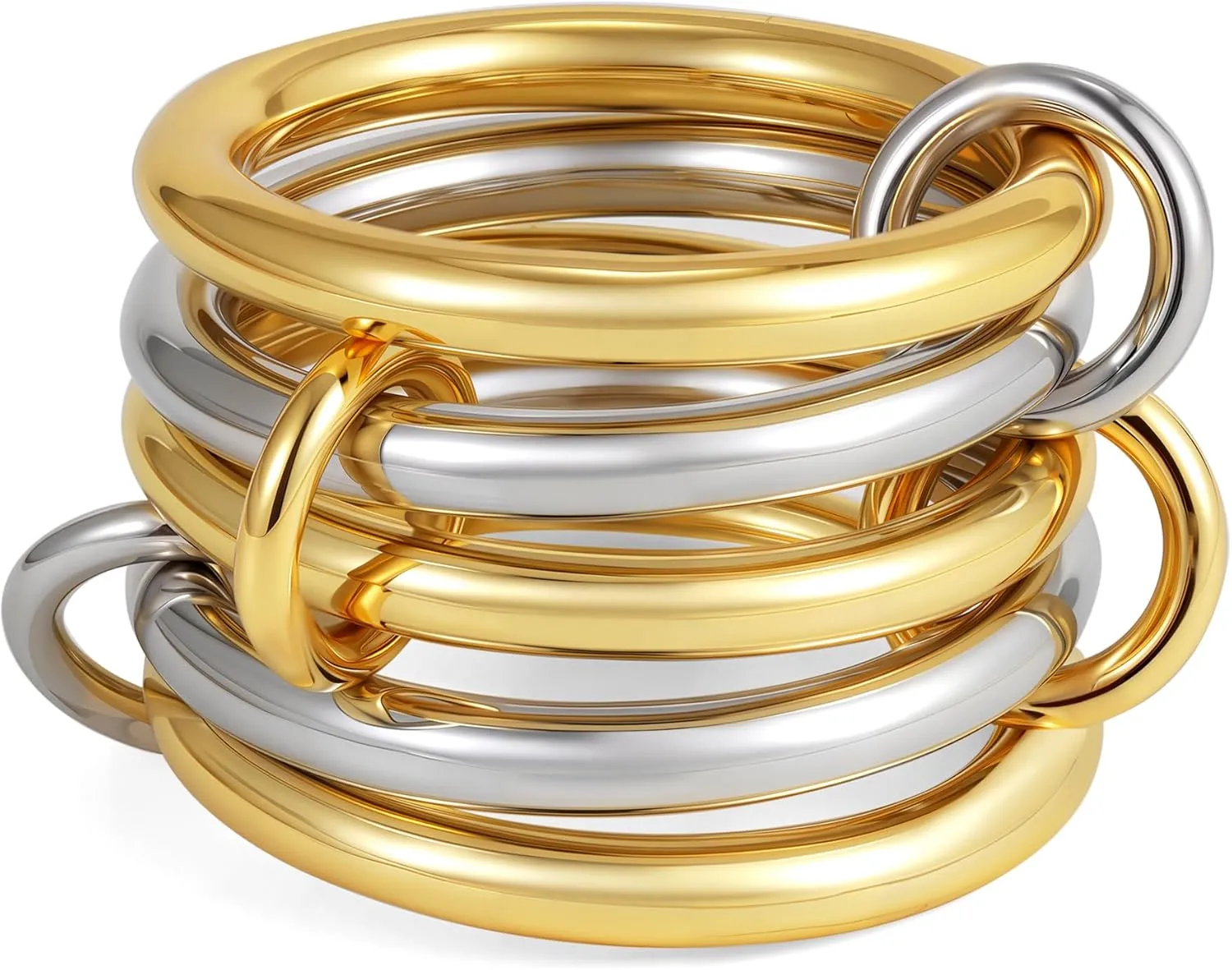 Stackable Gold Rings for Women, 14K Gold Plated Spinelli Ring Silver Gold Multi Ring Mixed Metals Stackable Rings Set for Women Non Tarnish