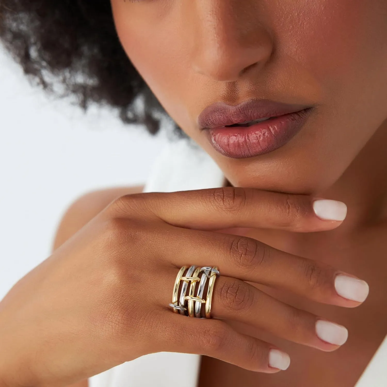 Stackable Gold Rings for Women, 14K Gold Plated Spinelli Ring Silver Gold Multi Ring Mixed Metals Stackable Rings Set for Women Non Tarnish