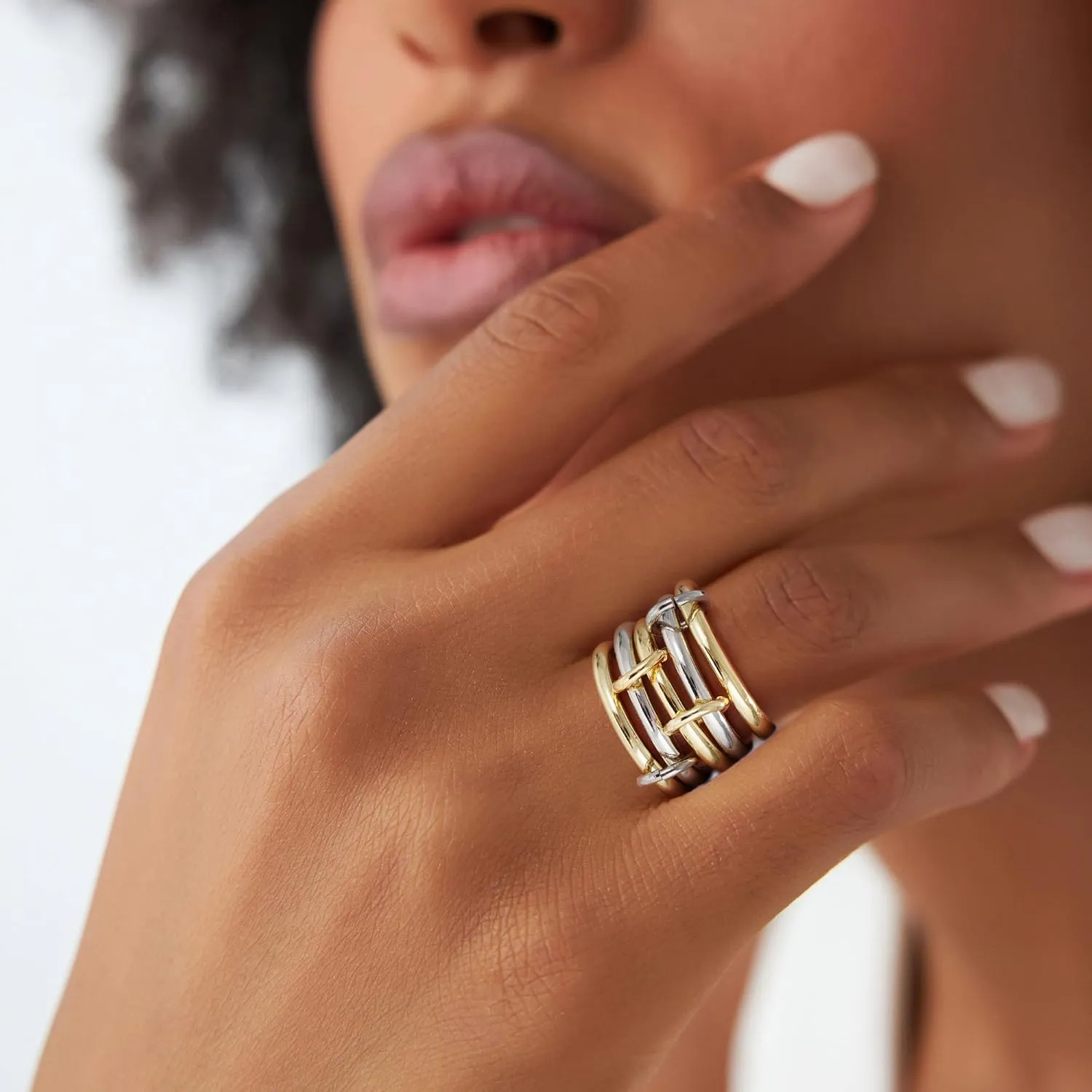 Stackable Gold Rings for Women, 14K Gold Plated Spinelli Ring Silver Gold Multi Ring Mixed Metals Stackable Rings Set for Women Non Tarnish