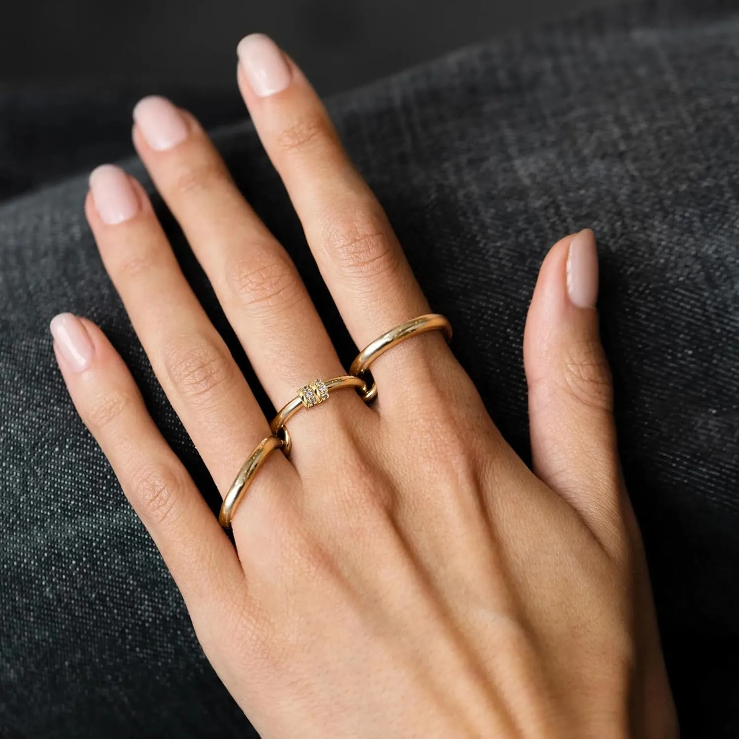 Stackable Gold Rings for Women, 18K Gold Plated Cubic Zirconia Statement Rings, Non Tarnish Ring Set, Dainty Gold Rings for Women, Trendy Fashion Chunky Stacking Rings