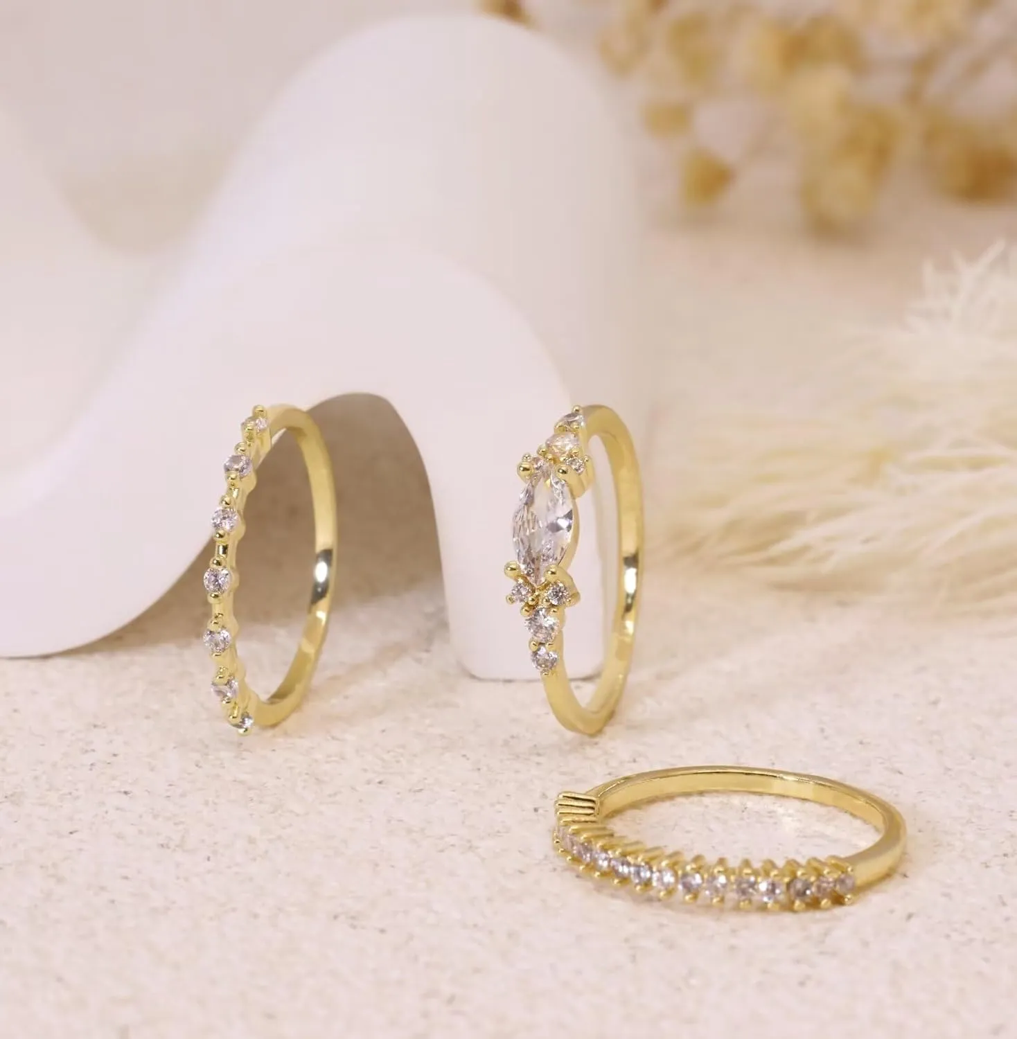 Stackable Gold Rings for Women Set Dainty 14K Trendy Gold Plated Non Tarnish Stacking Cubic Zirconia Fashion Ring Jewelry Size 6 7 8 9 10