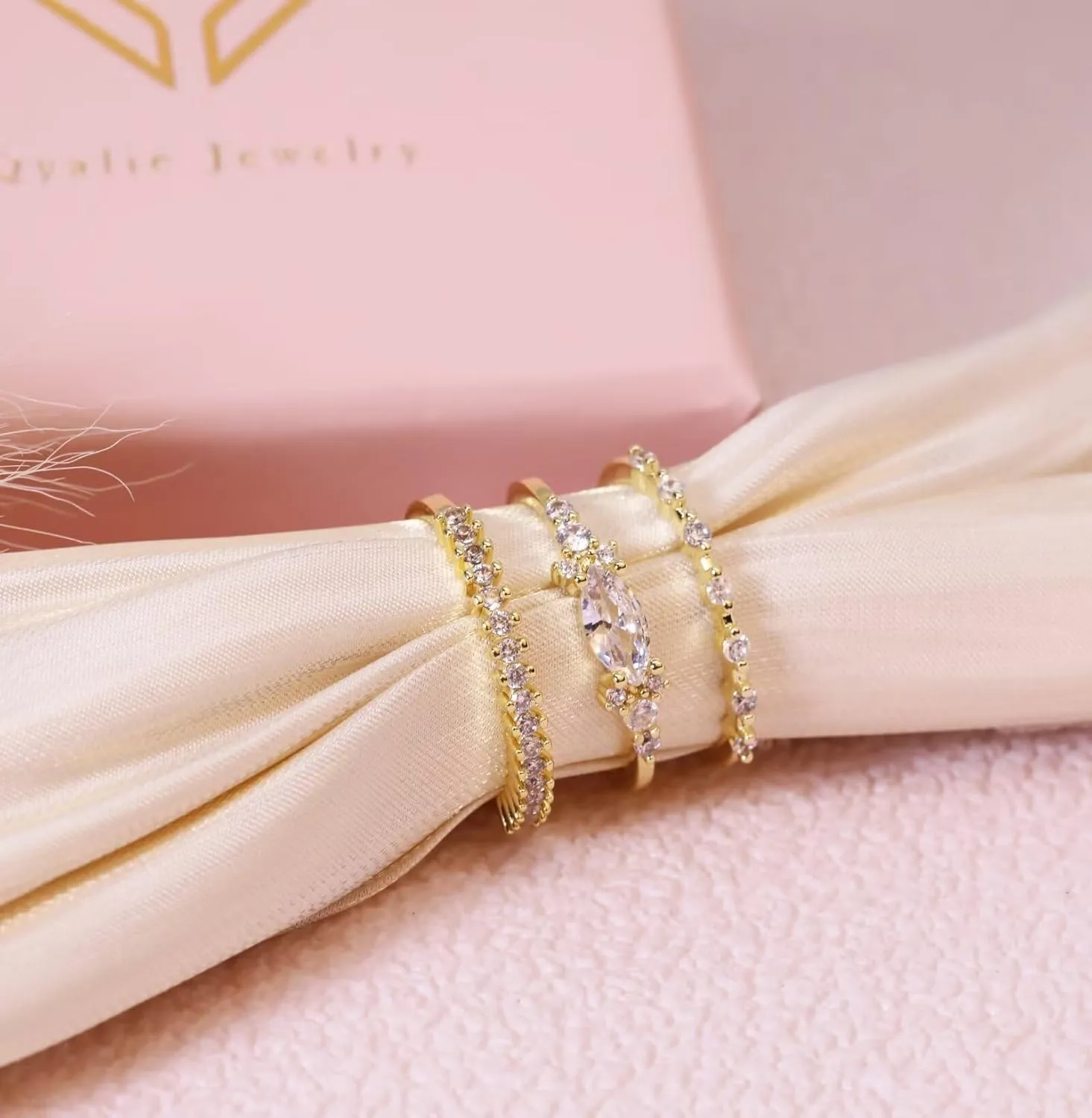 Stackable Gold Rings for Women Set Dainty 14K Trendy Gold Plated Non Tarnish Stacking Cubic Zirconia Fashion Ring Jewelry Size 6 7 8 9 10