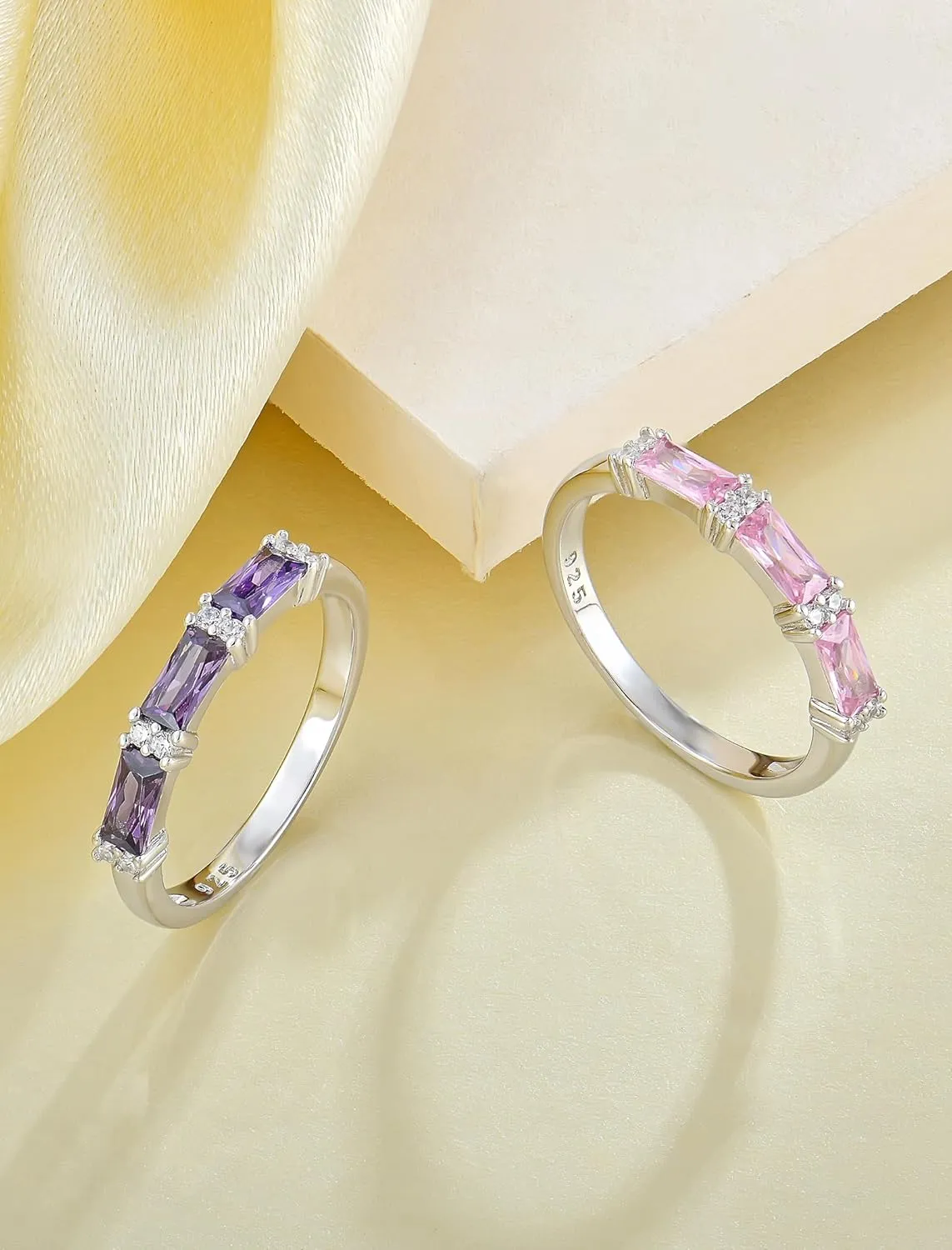 Stackable Rings 925 Sterling Silver Ring for Women, Eternity Ring Band with Square Birthstone Jewelry Gifts for Her