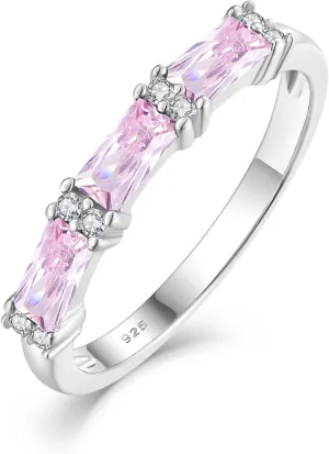 Stackable Rings 925 Sterling Silver Ring for Women, Eternity Ring Band with Square Birthstone Jewelry Gifts for Her