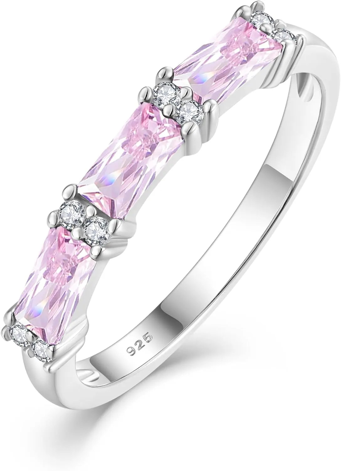 Stackable Rings 925 Sterling Silver Ring for Women, Eternity Ring Band with Square Birthstone Jewelry Gifts for Her