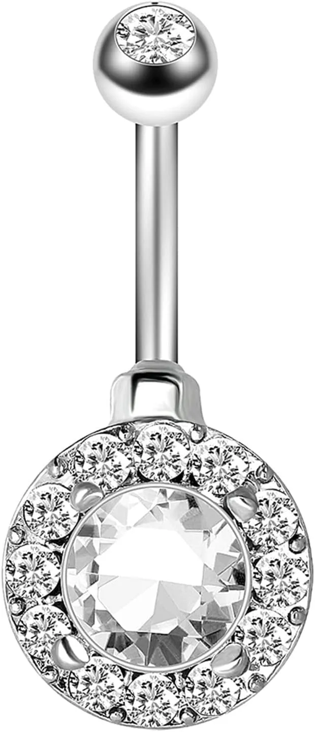 Stainless Steel Navel Rings for Women, CZ Surgical Navel Rings for Women Round Silver Navel Rings