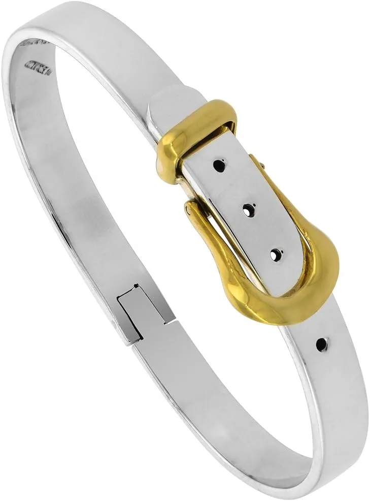Sterling Silver & Brass Belt Buckle Bracelet Two Tone 1/4 inch Wide