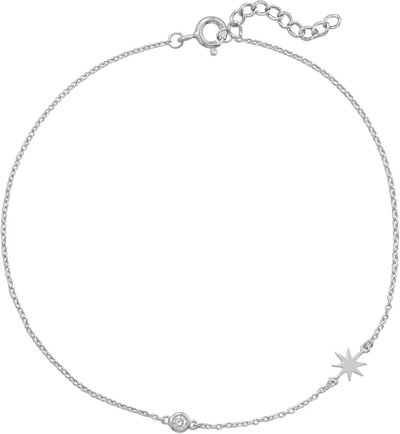 Sterling Silver Cubic Zirconia and Sunburst Charm Anklet