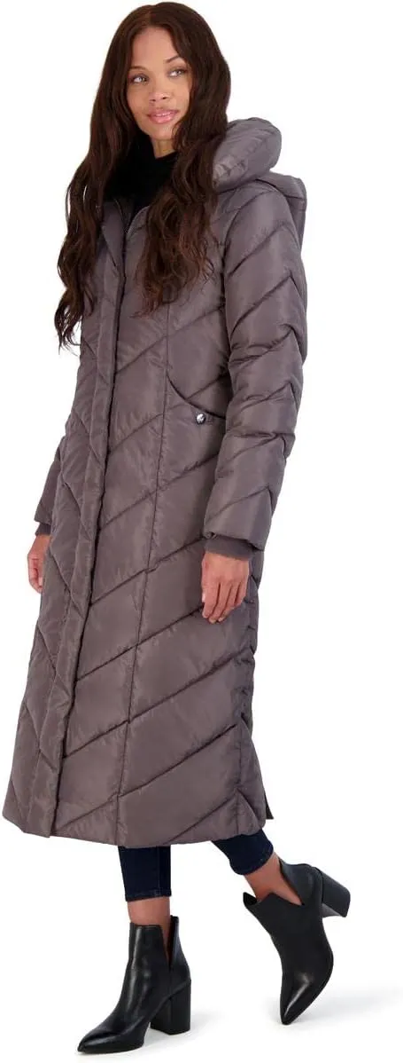 Steve Madden Women's Long Chevron Maxi Puffer Coat