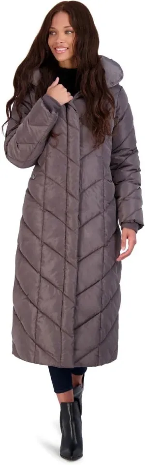 Steve Madden Women's Long Chevron Maxi Puffer Coat