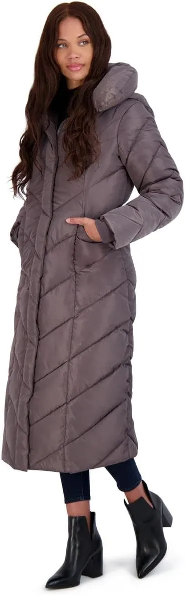 Steve Madden Women's Long Chevron Maxi Puffer Coat