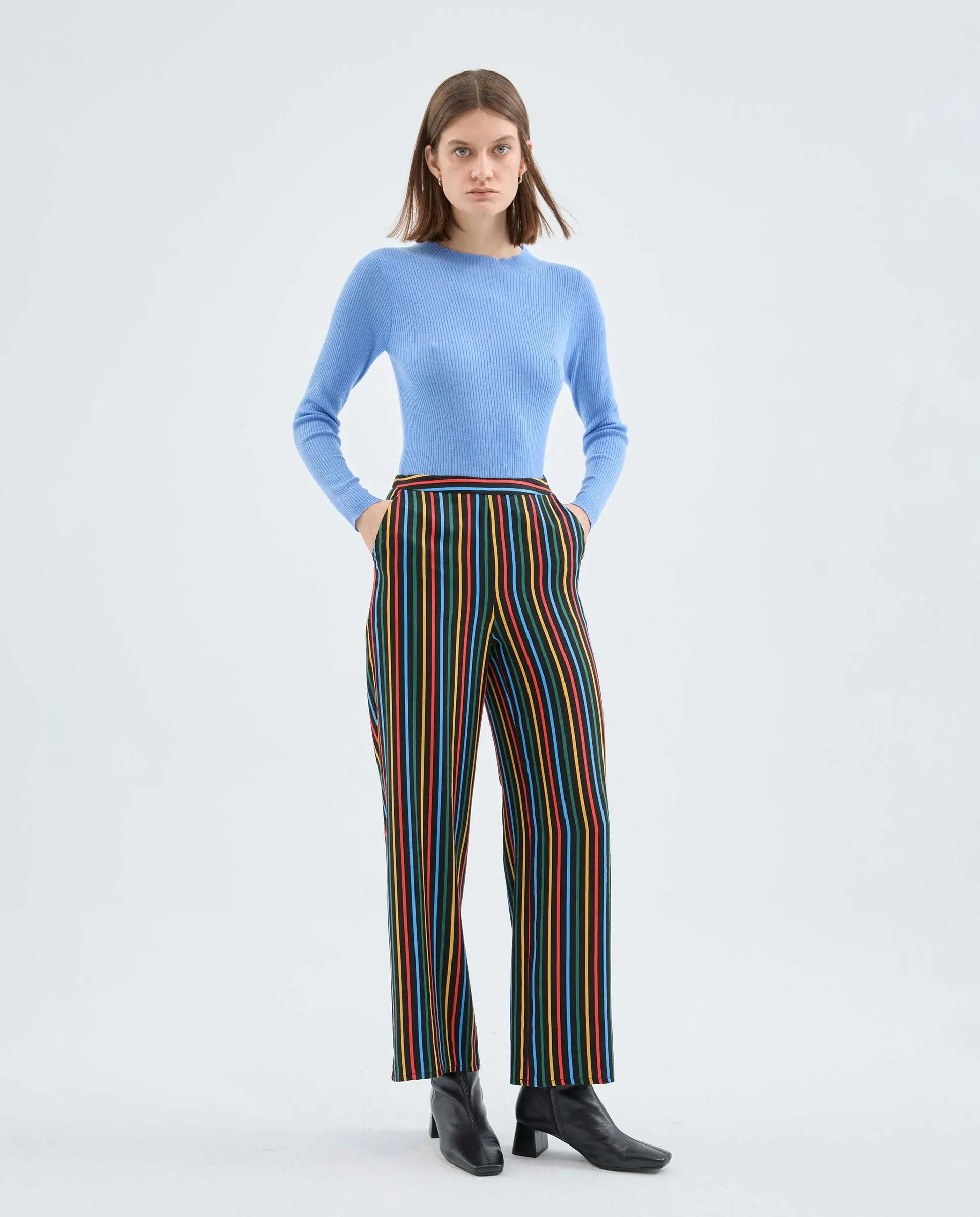 Straight Cut Long  Stripe Trousers