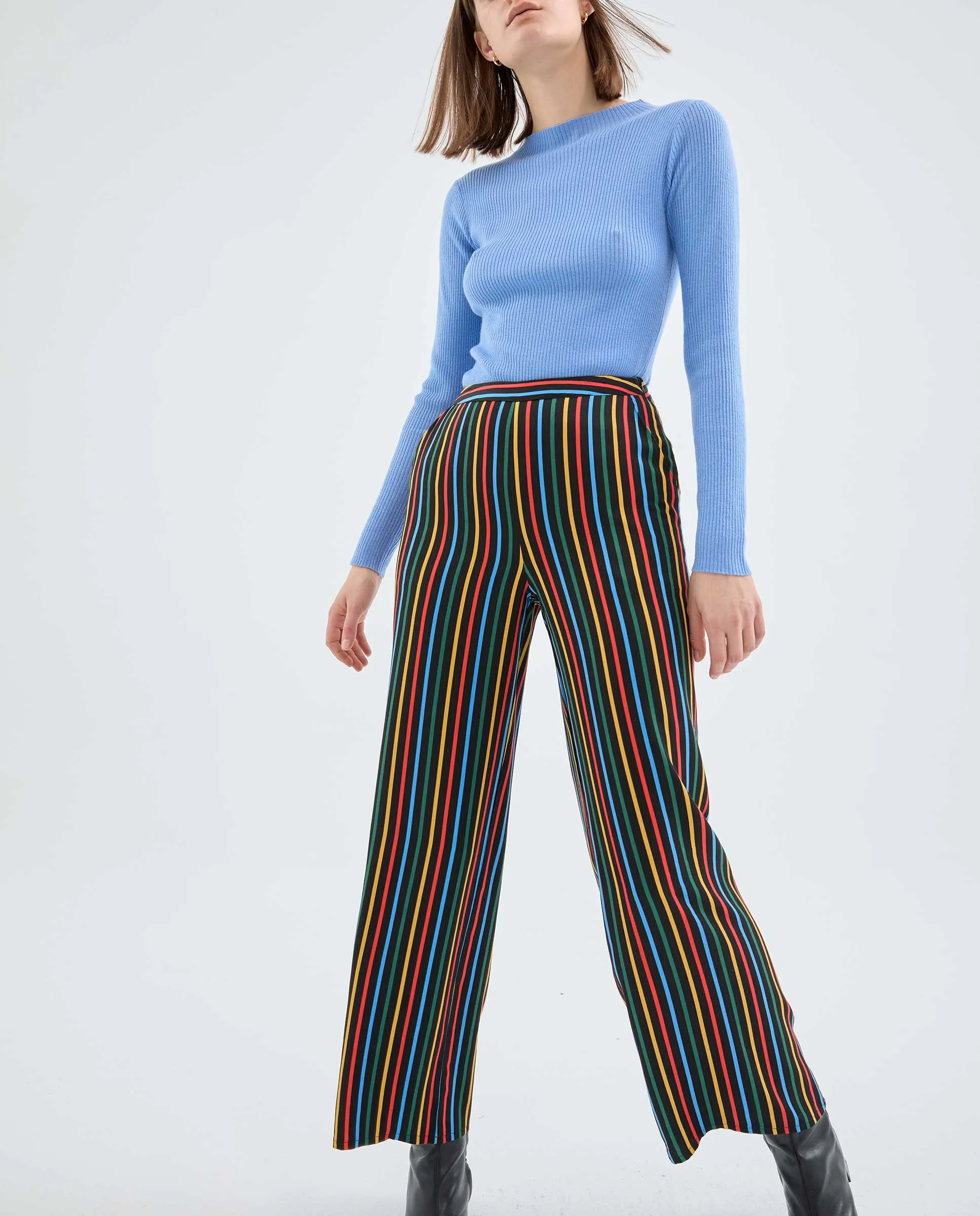 Straight Cut Long  Stripe Trousers