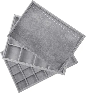 Stratalife Jewelry Organizer Stackable Trays Drawer Insert Earring Holder Storage for Women Girls Set of 3 Grey