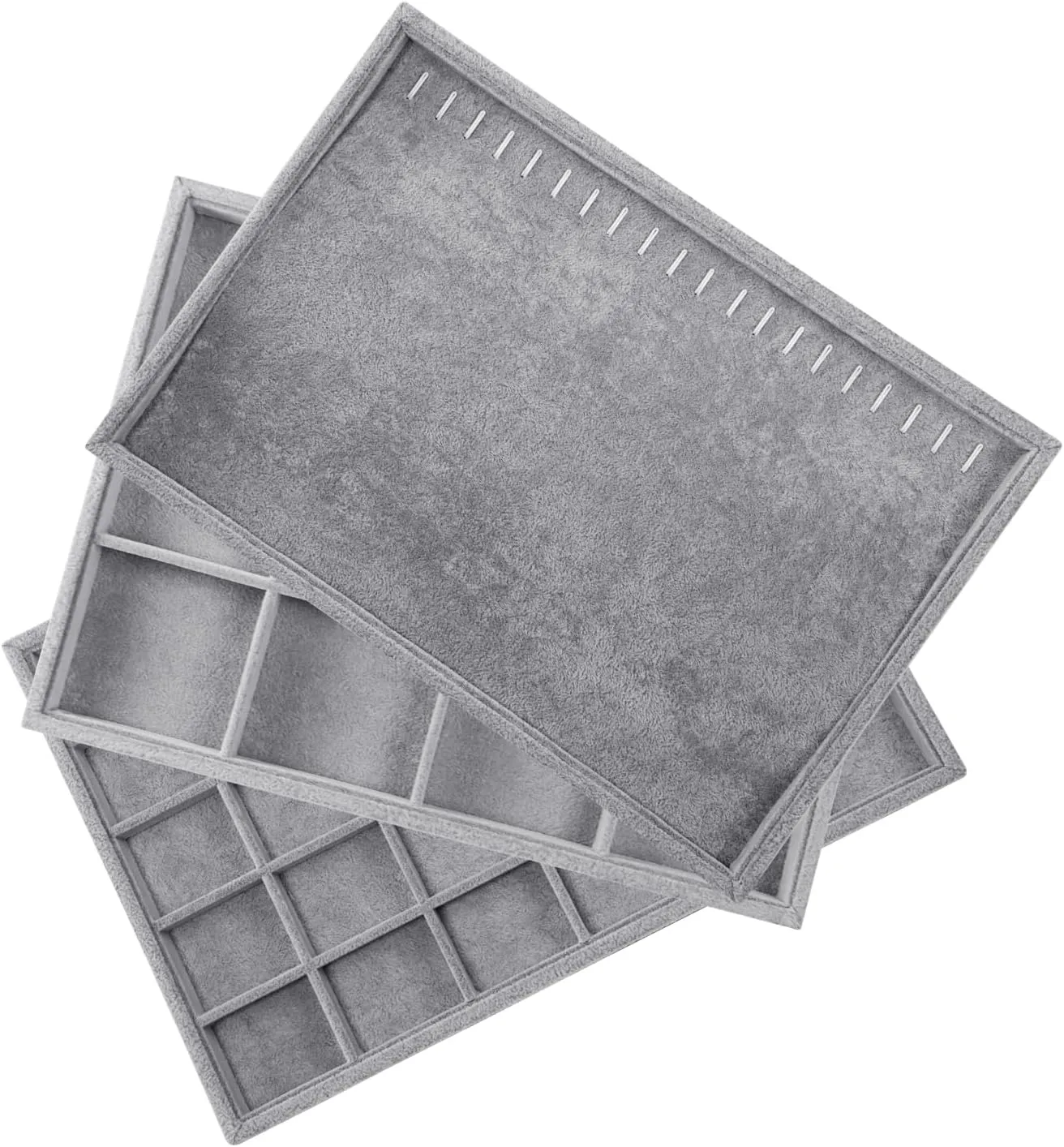 Stratalife Jewelry Organizer Stackable Trays Drawer Insert Earring Holder Storage for Women Girls Set of 3 Grey